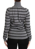 Women's Cashmere-Silk Striped Turtleneck Gray
