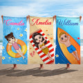 Toalla de playa de gran tamaño y secado rápido con nombre y bolsa con cordón Personalizada Personaje de dibujos animados Fiesta diaria en la playa Regalo para amigos nadadores