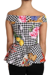 Women's Black & White Gingham With Sicily Print Blouse Silk Cotton
