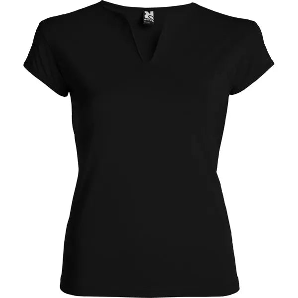 Camiseta entallada de cuello redondo con abertura en V, semi-manga al hombro ribeteada y costuras laterales Vetonek
