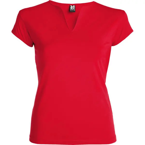 Camiseta entallada de cuello redondo con abertura en V, semi-manga al hombro ribeteada y costuras laterales Vetonek