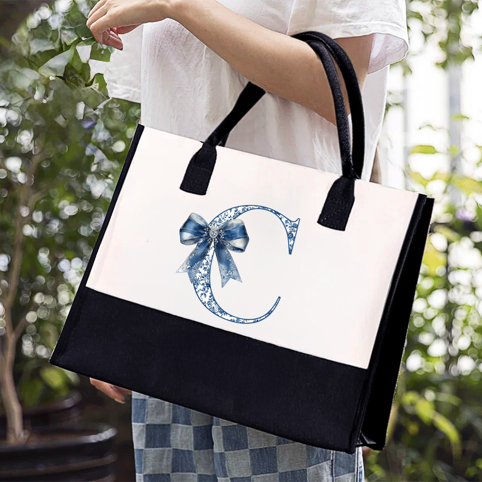 Personalizada Toile De Jouy Style Initial Bolsa de Viaje Grande Accesorios Día de la Madre Cumpleaños Regalo para Mamá Mujer Novia