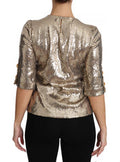 Women's Gold Sequined Parrot Crystal Blouse Elastane