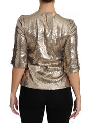 Women's Gold Sequined Parrot Crystal Blouse Elastane