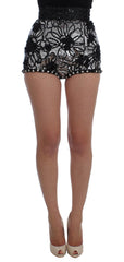 Women's Black Crystal Sequined Mini Shorts Plastic