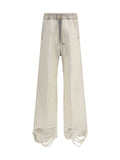 Rick Owens Ripped Wide-Leg Denim Jeans — Beige
