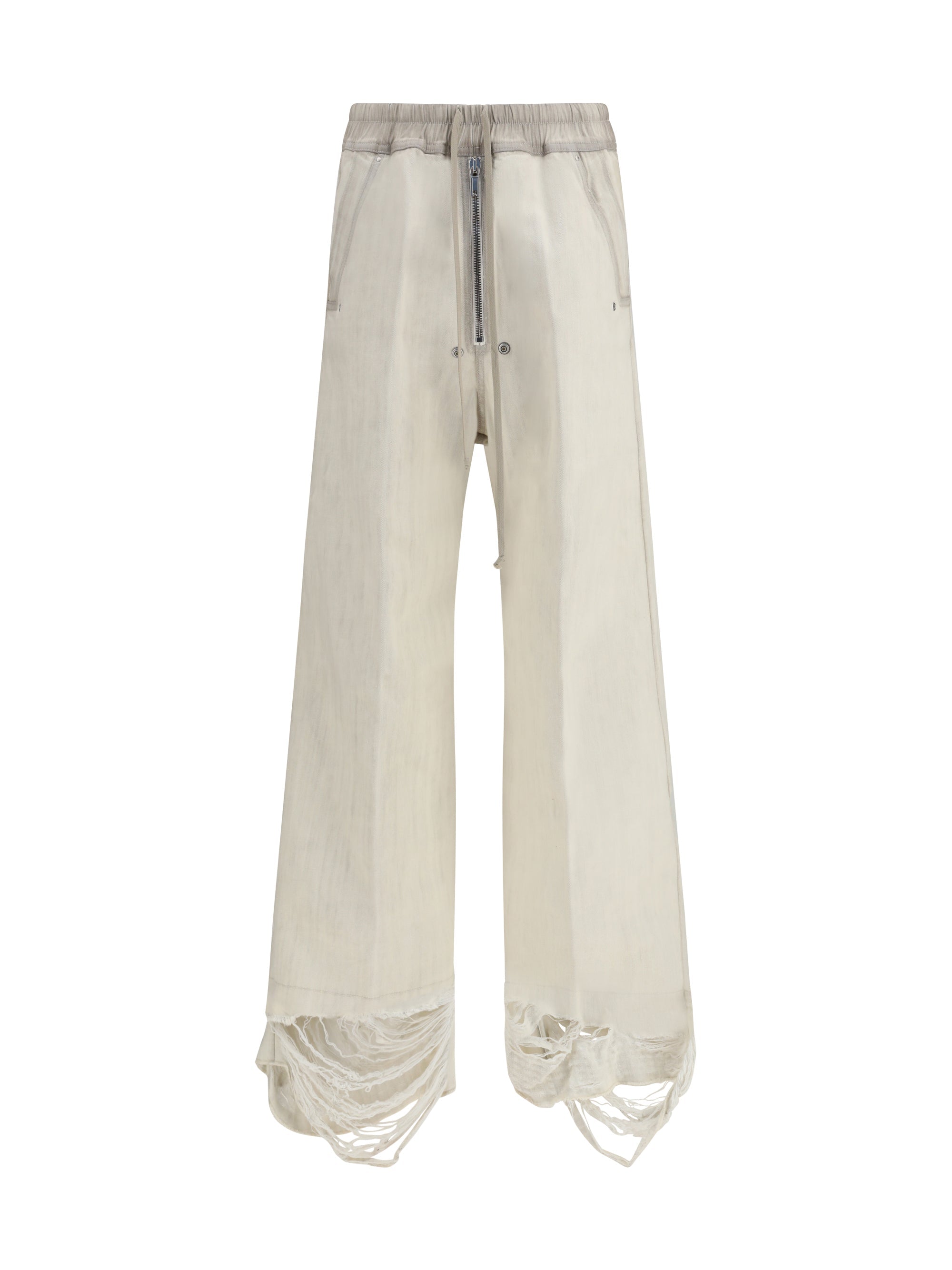 Rick Owens Ripped Wide-Leg Denim Jeans — Beige