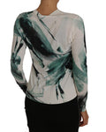 Women's White Silk Cardigan Lightweight Paint Stroke Sweater Clothing