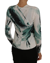 Women's White Silk Cardigan Lightweight Paint Stroke Sweater Clothing