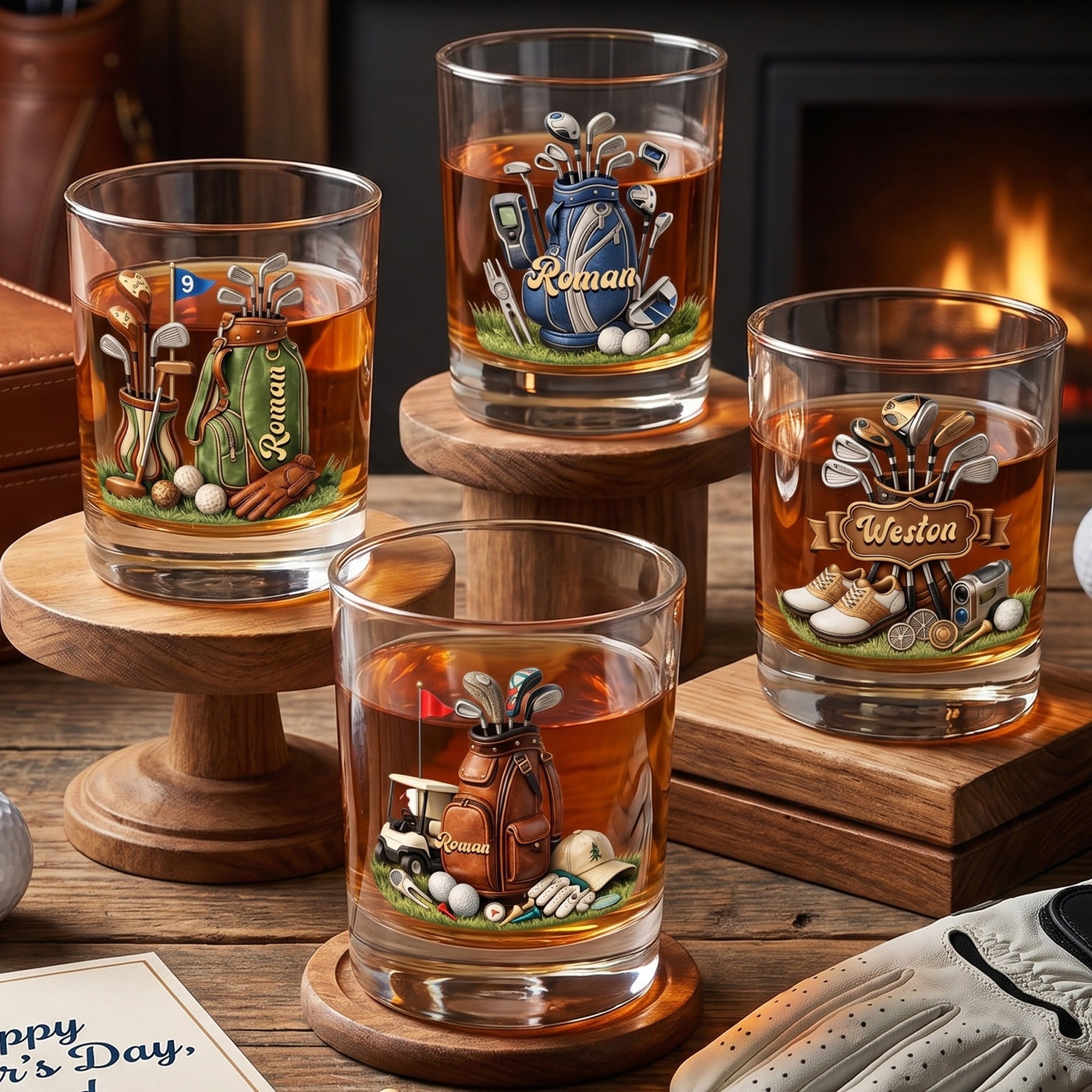 Juego de Bolas de Golf Personalizadas 10 oz Vaso de Whisky con Nombre Día del Padre Regalo de Cumpleaños para los amantes del Golf Bebedores de Whisky