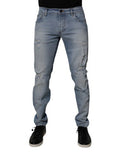 Blue Tattered Cotton Skinny Men Denim Jeans Elastane Clothing