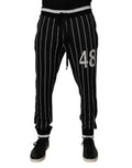 Men's Black White Stripes Jogger Sweatpants Pants And Cotton
