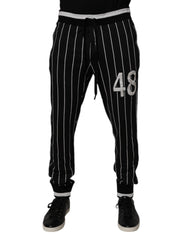 Men's Black White Stripes Jogger Sweatpants Pants And Cotton