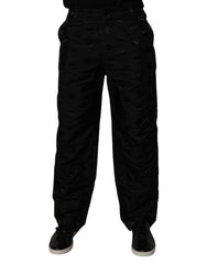 Men's Black Logo Monogram Straight Pants Polyester
