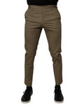 Men's Dark Khaki Cotton Tapered Pants Elastane