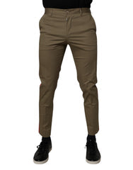 Men's Dark Khaki Cotton Tapered Pants Elastane