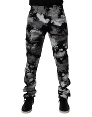 Men's Multicolor Camouflage Tattered Skinny Denim Jeans Cotton Clothing