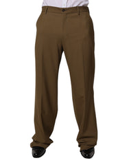 Men's Brown Wool Straight Formal Dress Pants Virgin Elastane