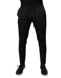 Men's Black Brocade Polyester Skinny Dress Pants