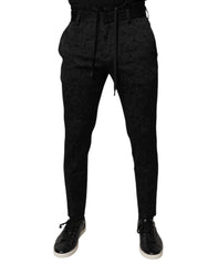 Men's Black Brocade Polyester Skinny Dress Pants
