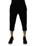 Men's Black Cotton Blend Cropped Sweatpants Pants Polyester