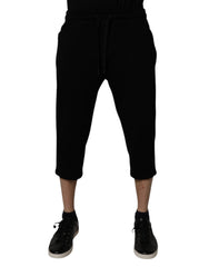 Men's Black Cotton Blend Cropped Sweatpants Pants Polyester