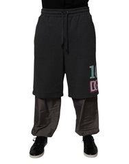 Men's Dark Gray Cotton Layered Straight Sweatpants Pants Polyester Nylon