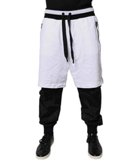 Men's Black White Cotton Layered Sweatpants Pants And Nylon