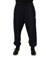 Men's Black Jacquard Cotton Jogger Sweatpants Pants Elastane