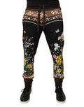 Men's Black Floral Cotton Jogger Sweatpants Pants