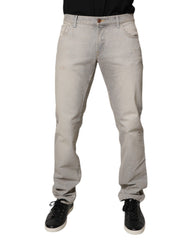 Men's Light Gray Cotton Skinny Denim Jeans Clothing