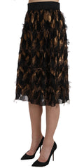 Women's Black Gold Fringe Metallic Pencil A-Line Skirt Silk Acetate Polyester