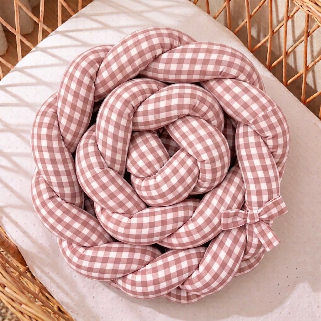 Trenza Protectora VICHY Grande ROSA Cuna y Cama 200cm en Algodón | Sueños de Cigüeña