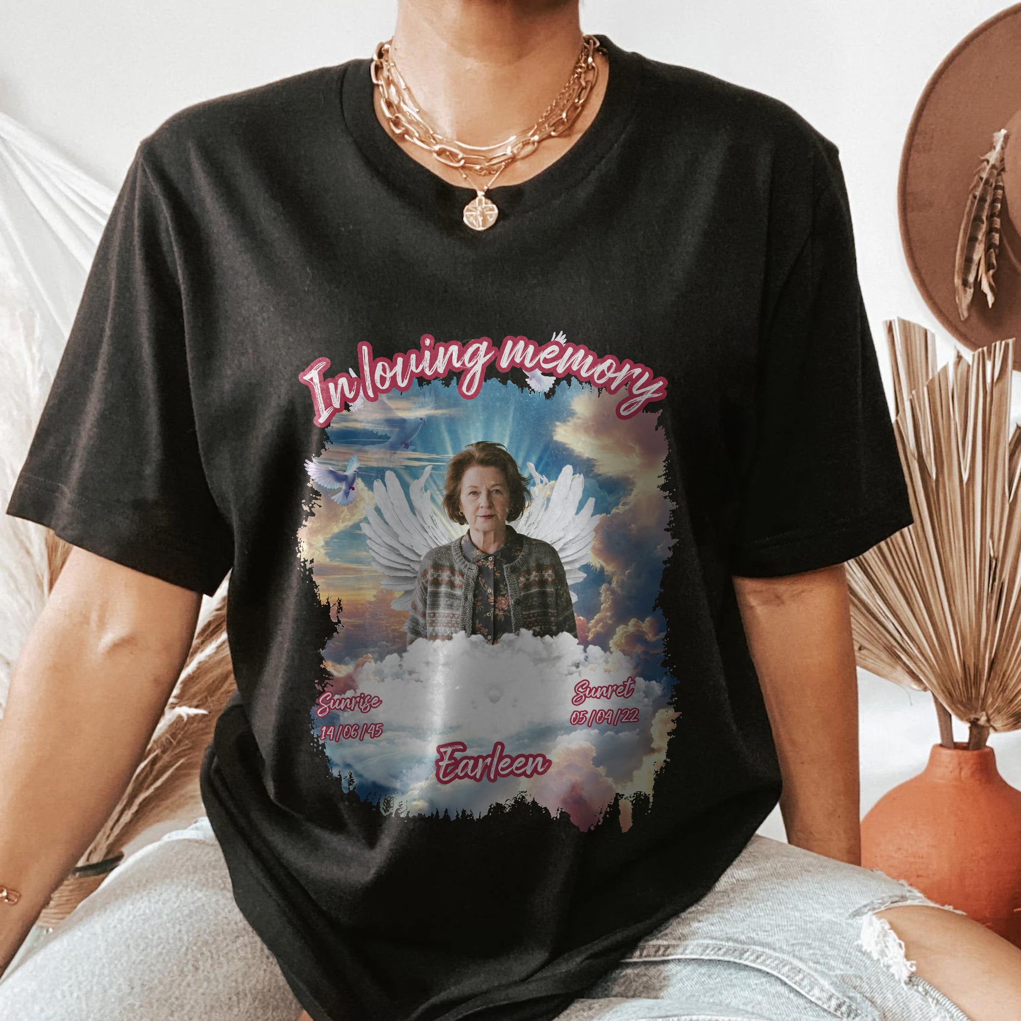 Personalizado En Memoria de Amor Alas Foto Memorial Camiseta Sudadera con Nombre y Fecha Funeral Simpatía Regalo por la pérdida de un ser querido