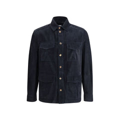 Men's Suede Leather Shirt Jacket Blue