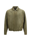 Prada Suede Shirt-Collar Jacket — Green