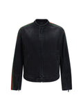 Gucci Web Stripe Denim Biker Jacket — Black