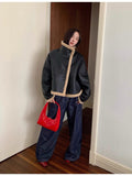 Corner Coffee Merino wool sheepskin stand-up collar motorcycle reversible young fur coat for women