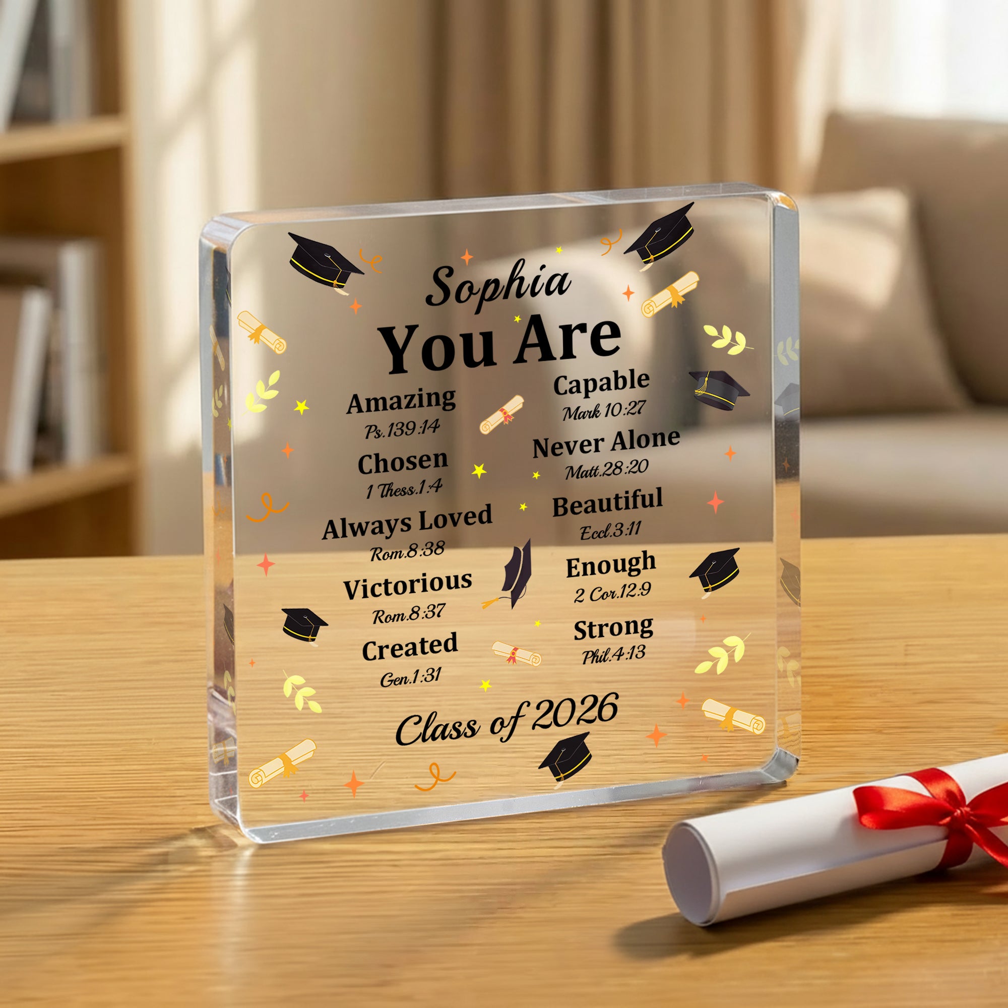 Personalizado You Are Bible Chapter Graduation Cap Placa acrílica con nombre y año Home Decor Regalo de graduación para la clase de 2026 Graduados Cristianos
