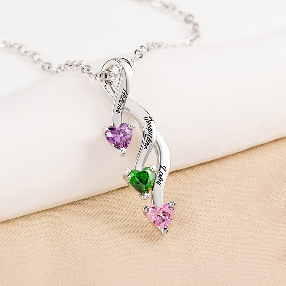 Personalizado Minimalista Familia 2-8 Corazón en forma de Birthstones Collar con nombres grabados Día de la Madre Cumpleaños Regalo para Mujer Mamá