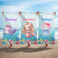 Toalla de playa de gran tamaño de secado rápido con nombre para fiesta de verano, regalo de viaje para niños amantes del océano.