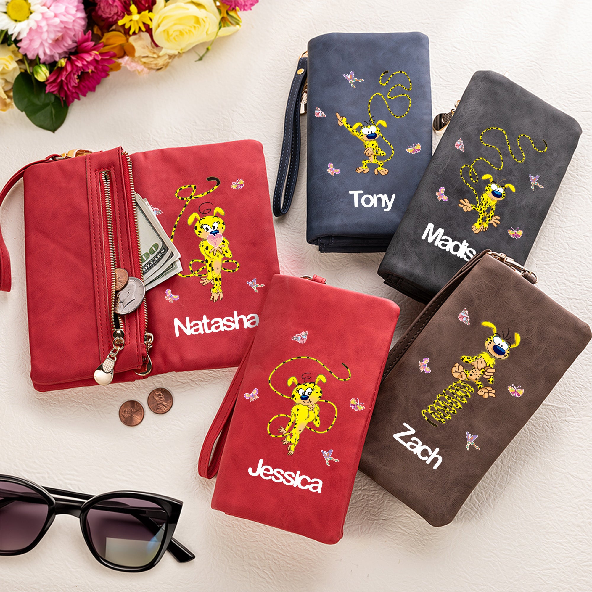 Marsupilami Cartera de Piel de PU con Nombre Aniversario de Cumpleaños para Mujer | Callie × Marsupilami