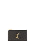 Saint Laurent Quilted Leather with YSL Logo Cardholder — Black