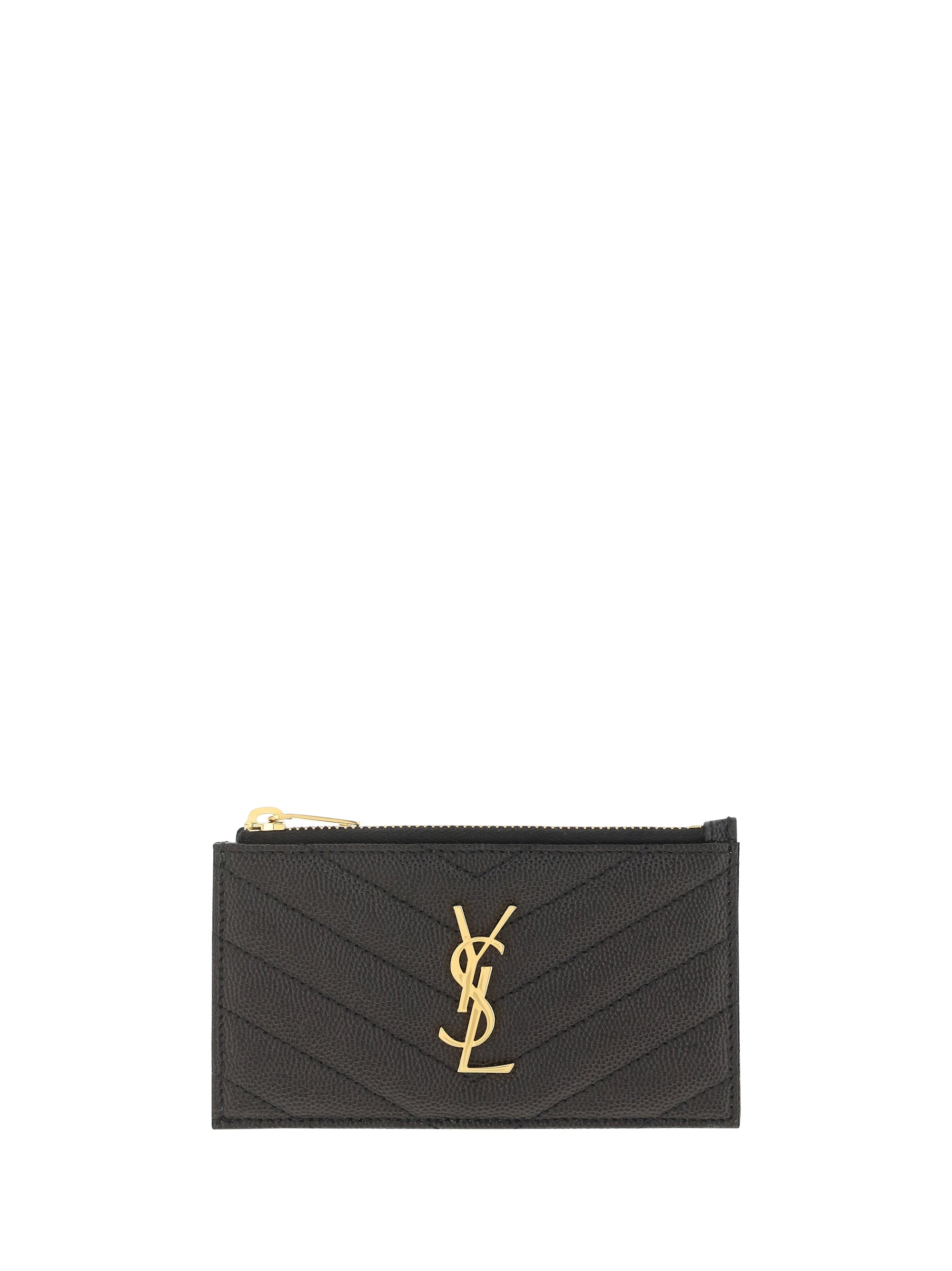 Saint Laurent Quilted Leather with YSL Logo Cardholder — Black