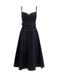 Vestido midi acampanado de denim Self-Portrait — Azul