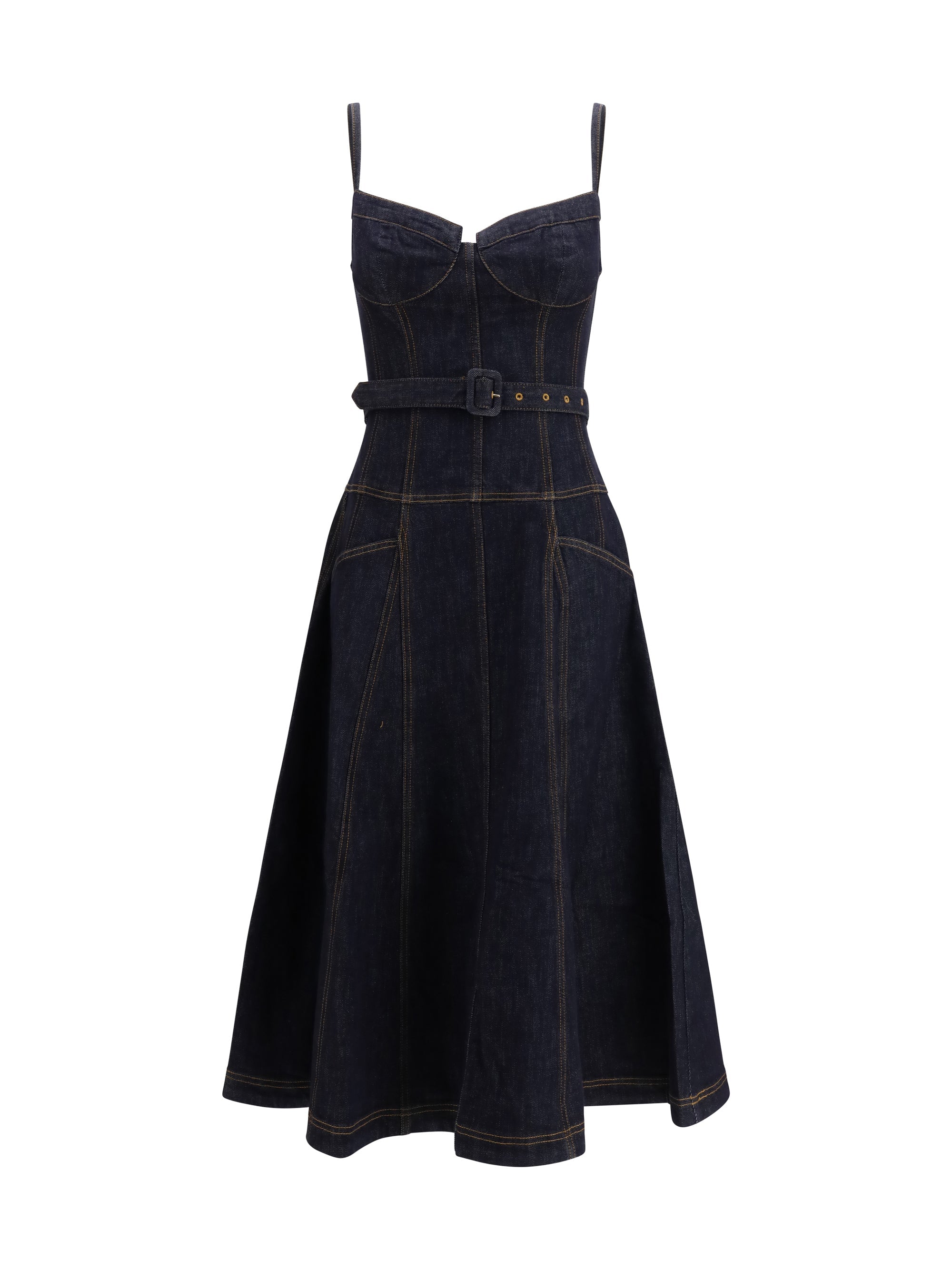 Self-Portrait Denim Flared Midi Dress — Blue