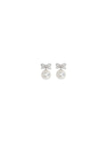 Self-Portrait Crystal Bow with Pearl Earrings — Silver