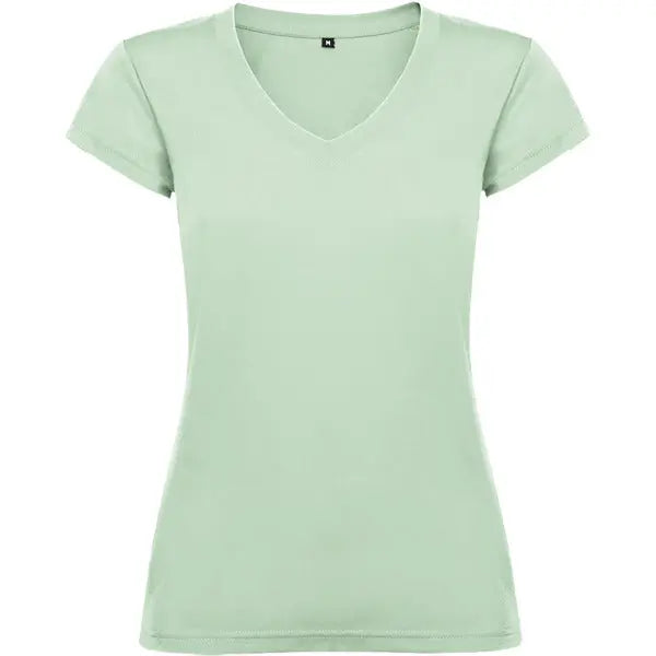 Camiseta de mujer con manga corta, escote en cuello de pico y acabados en ribete acanalado Vetonek