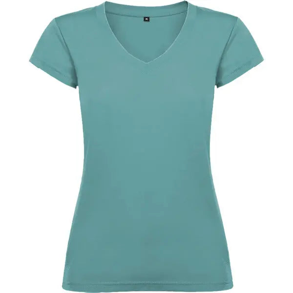 Camiseta de mujer con manga corta, escote en cuello de pico y acabados en ribete acanalado Vetonek