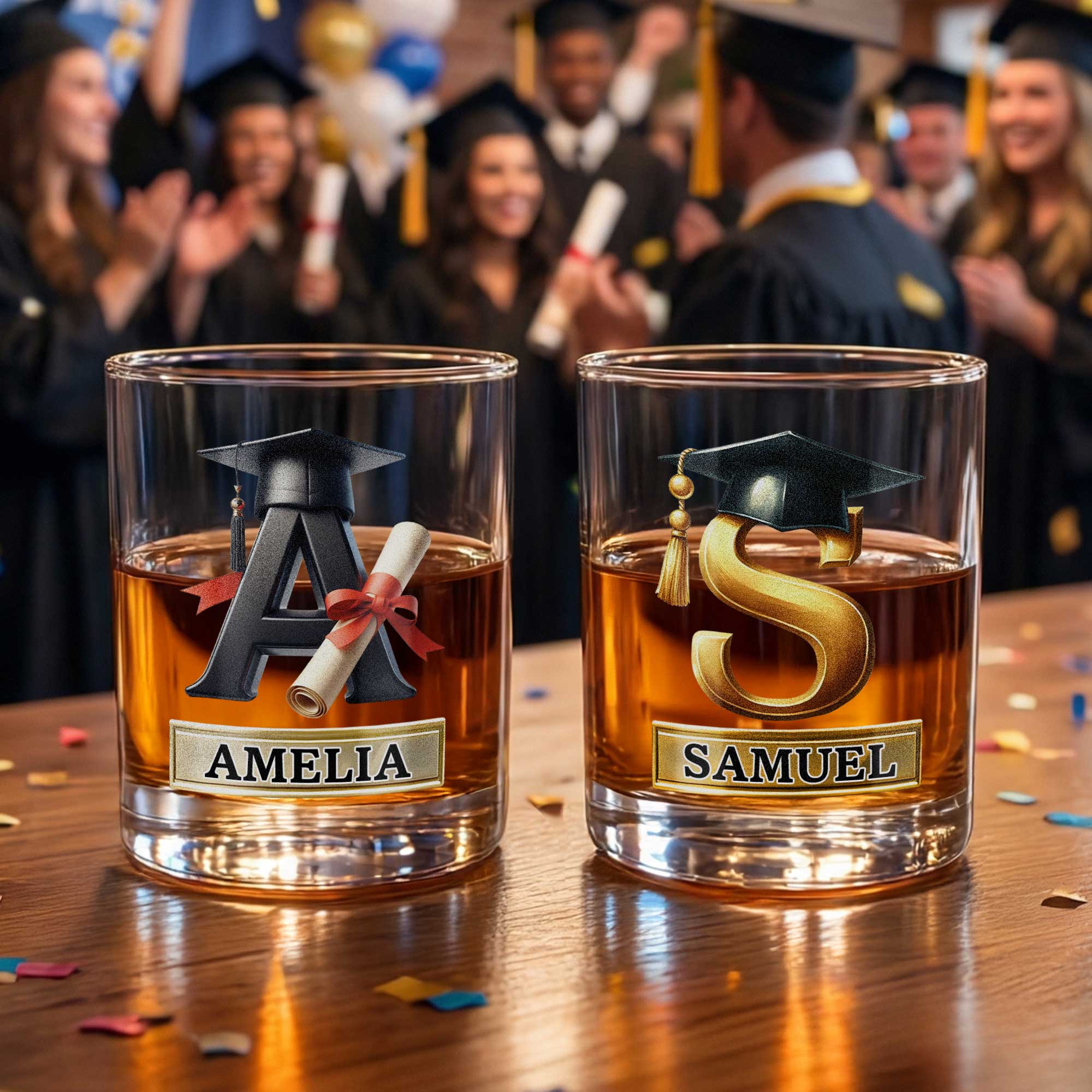 Gorra de Graduación Personalizada Iniciales 10 oz Whisky Glass con Nombre Cumpleaños Regalo de Graduación para Graduados Amantes del Whisky